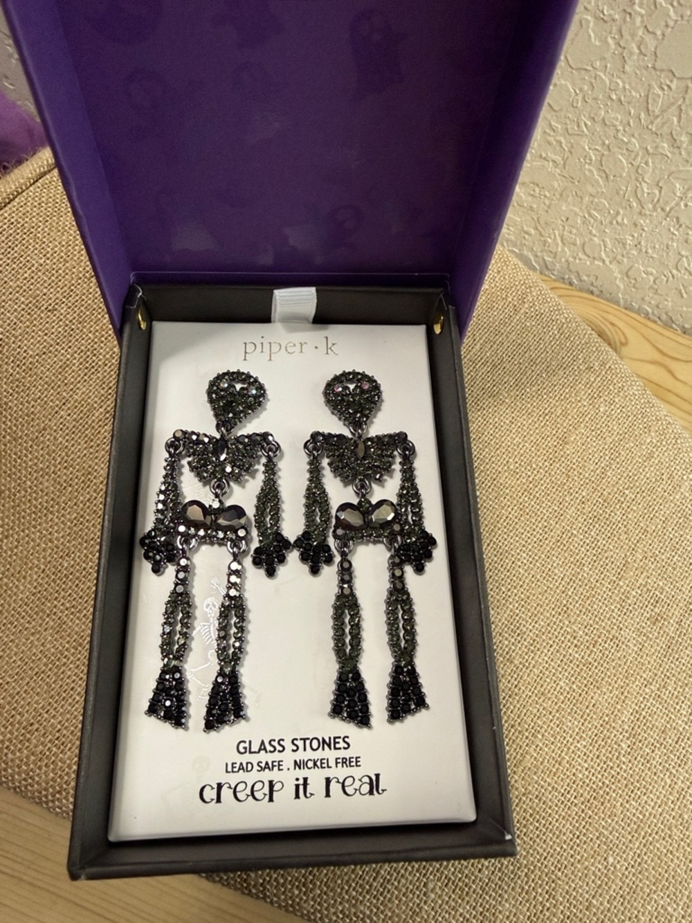 Piper K Black Crystal Skeleton Drop Earrings